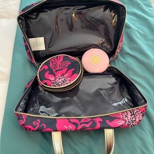 Lilly Pulitzer cosmetic bag with small pouch for mirror.